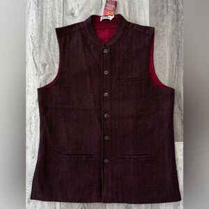 Fabindia Wool Woven Nehru Jacket Vest Maroon Size 40 Lined Chinese Collar NWT